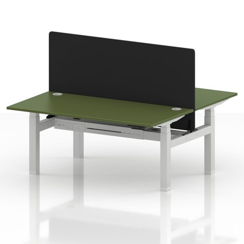 Air Back-to-Back 1600 x 800mm Height Adjustable 2 Person Office Bench Desk Moss Green Top with Cable Ports White Frame with Black Straight Screen