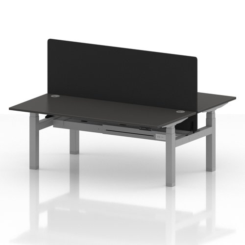 Air Back-to-Back 1800 x 800mm Height Adjustable 2 Person Office Bench Desk Carbon Grey Top with Cable Ports Silver Frame with Black Straight Screen