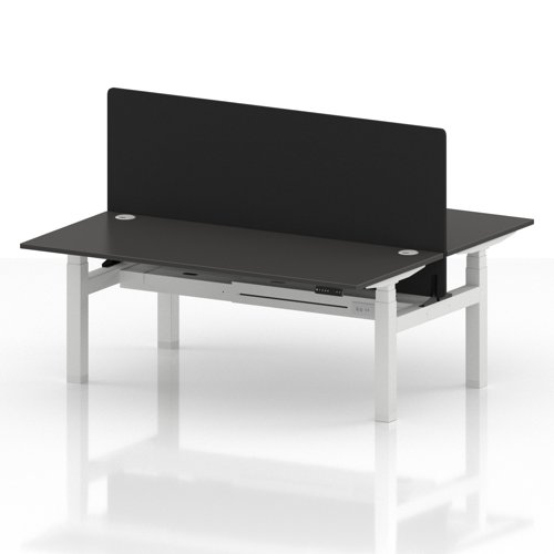 Air Back-to-Back 1800 x 800mm Height Adjustable 2 Person Office Bench Desk Carbon Grey Top with Cable Ports White Frame with Black Straight Screen