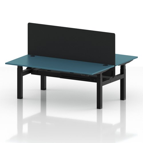 Air Back-to-Back 1800 x 800mm Height Adjustable 2 Person Office Bench Desk Dark Teal Top with Cable Ports Black Frame with Black Straight Screen
