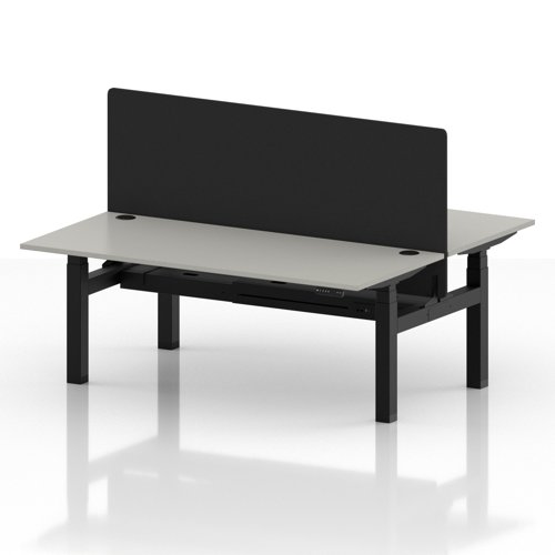 Air Back-to-Back 1800 x 800mm Height Adjustable 2 Person Office Bench Desk Dove Grey Top with Cable Ports Black Frame with Black Straight Screen