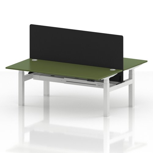 Air Back-to-Back 1800 x 800mm Height Adjustable 2 Person Office Bench Desk Moss Green Top with Cable Ports White Frame with Black Straight Screen