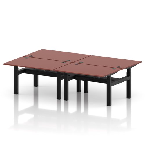 Air Back-to-Back 1200 x 800mm Height Adjustable 4 Person Office Bench Desk Brick Red Top with Cable Ports Black Frame