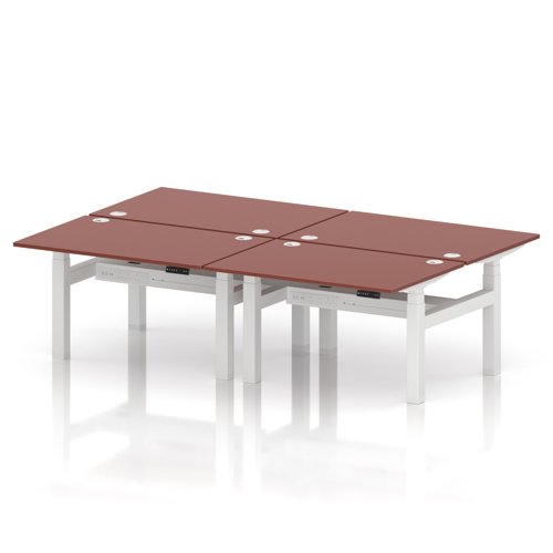 Air Back-to-Back 1200 x 800mm Height Adjustable 4 Person Office Bench Desk Brick Red Top with Cable Ports White Frame