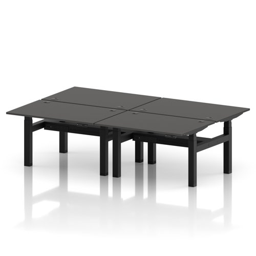 Air Back-to-Back 1200 x 800mm Height Adjustable 4 Person Office Bench Desk Carbon Grey Top with Cable Ports Black Frame