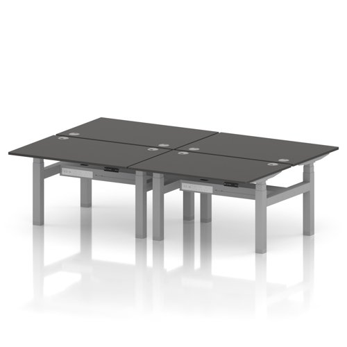 Air Back-to-Back 1200 x 800mm Height Adjustable 4 Person Office Bench Desk Carbon Grey Top with Cable Ports Silver Frame