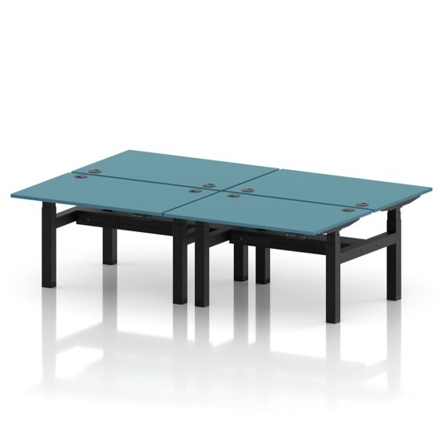 Air Back-to-Back 1200 x 800mm Height Adjustable 4 Person Office Bench Desk Dark Teal Top with Cable Ports Black Frame