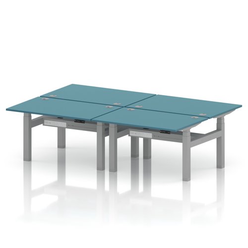 Air Back-to-Back 1200 x 800mm Height Adjustable 4 Person Office Bench Desk Dark Teal Top with Cable Ports Silver Frame