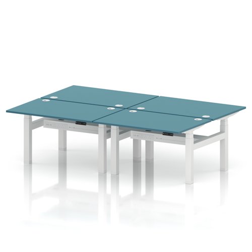 Air Back-to-Back 1200 x 800mm Height Adjustable 4 Person Office Bench Desk Dark Teal Top with Cable Ports White Frame
