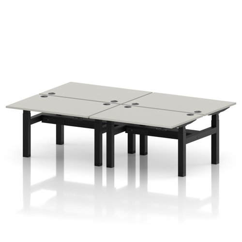 Air Back-to-Back 1200 x 800mm Height Adjustable 4 Person Office Bench Desk Dove Grey Top with Cable Ports Black Frame