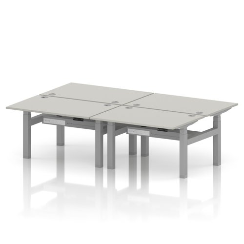 Air Back-to-Back 1200 x 800mm Height Adjustable 4 Person Office Bench Desk Dove Grey Top with Cable Ports Silver Frame