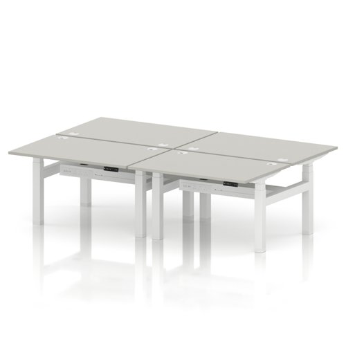 Air Back-to-Back 1200 x 800mm Height Adjustable 4 Person Office Bench Desk Dove Grey Top with Cable Ports White Frame