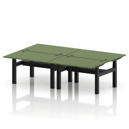 Air Back-to-Back 1200 x 800mm Height Adjustable 4 Person Office Bench Desk Moss Green Top with Cable Ports Black Frame