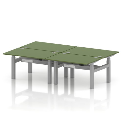 Air Back-to-Back 1200 x 800mm Height Adjustable 4 Person Office Bench Desk Moss Green Top with Cable Ports Silver Frame