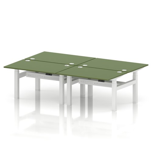 Air Back-to-Back 1200 x 800mm Height Adjustable 4 Person Office Bench Desk Moss Green Top with Cable Ports White Frame