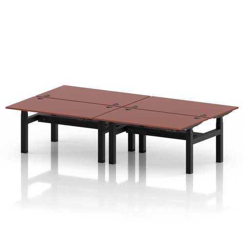 Air Back-to-Back 1400 x 800mm Height Adjustable 4 Person Office Bench Desk Brick Red Top with Cable Ports Black Frame