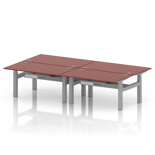 Air Back-to-Back 1400 x 800mm Height Adjustable 4 Person Office Bench Desk Brick Red Top with Cable Ports Silver Frame