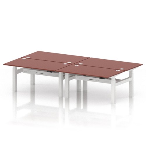 Air Back-to-Back 1400 x 800mm Height Adjustable 4 Person Office Bench Desk Brick Red Top with Cable Ports White Frame