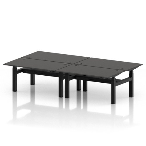 Air Back-to-Back 1400 x 800mm Height Adjustable 4 Person Office Bench Desk Carbon Grey Top with Cable Ports Black Frame