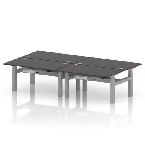 Air Back-to-Back 1400 x 800mm Height Adjustable 4 Person Office Bench Desk Carbon Grey Top with Cable Ports Silver Frame