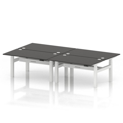 Air Back-to-Back 1400 x 800mm Height Adjustable 4 Person Office Bench Desk Carbon Grey Top with Cable Ports White Frame