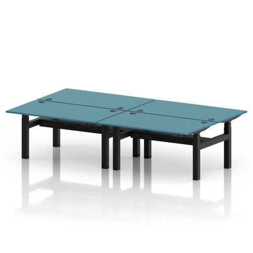 Air Back-to-Back 1400 x 800mm Height Adjustable 4 Person Office Bench Desk Dark Teal Top with Cable Ports Black Frame