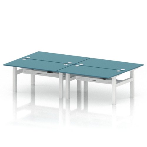 Air Back-to-Back 1400 x 800mm Height Adjustable 4 Person Office Bench Desk Dark Teal Top with Cable Ports White Frame