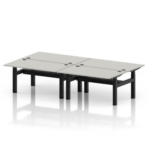 Air Back-to-Back 1400 x 800mm Height Adjustable 4 Person Office Bench Desk Dove Grey Top with Cable Ports Black Frame