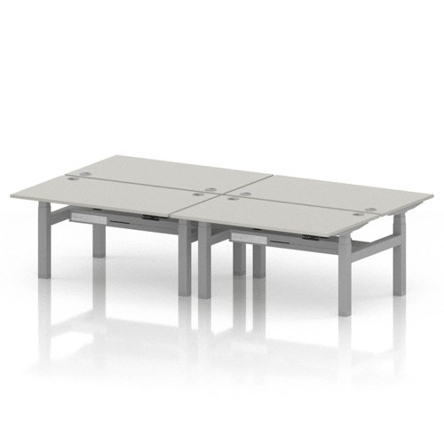 Air Back-to-Back 1400 x 800mm Height Adjustable 4 Person Office Bench Desk Dove Grey Top with Cable Ports Silver Frame
