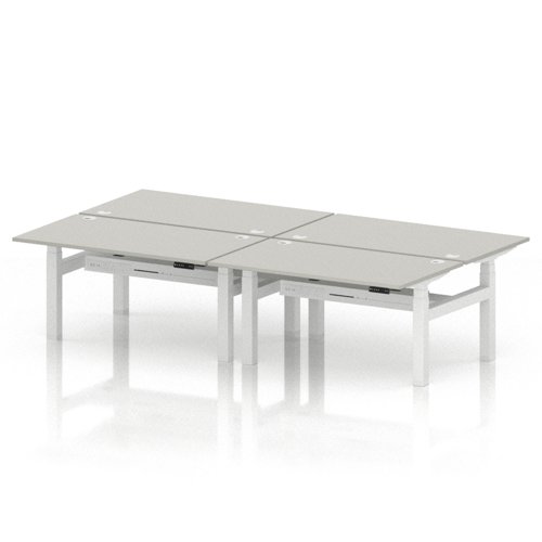 Air Back-to-Back 1400 x 800mm Height Adjustable 4 Person Office Bench Desk Dove Grey Top with Cable Ports White Frame