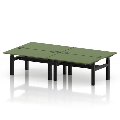 Air Back-to-Back 1400 x 800mm Height Adjustable 4 Person Office Bench Desk Moss Green Top with Cable Ports Black Frame