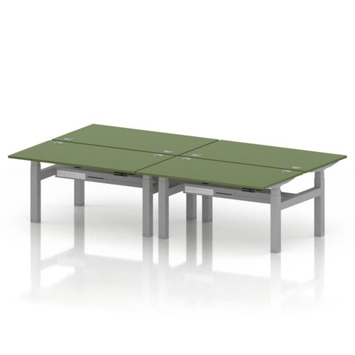 Air Back-to-Back 1400 x 800mm Height Adjustable 4 Person Office Bench Desk Moss Green Top with Cable Ports Silver Frame