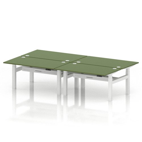 Air Back-to-Back 1400 x 800mm Height Adjustable 4 Person Office Bench Desk Moss Green Top with Cable Ports White Frame