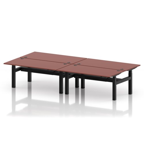 Air Back-to-Back 1600 x 800mm Height Adjustable 4 Person Office Bench Desk Brick Red Top with Cable Ports Black Frame