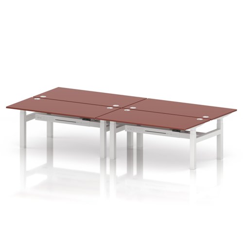 Air Back-to-Back 1600 x 800mm Height Adjustable 4 Person Office Bench Desk Brick Red Top with Cable Ports White Frame