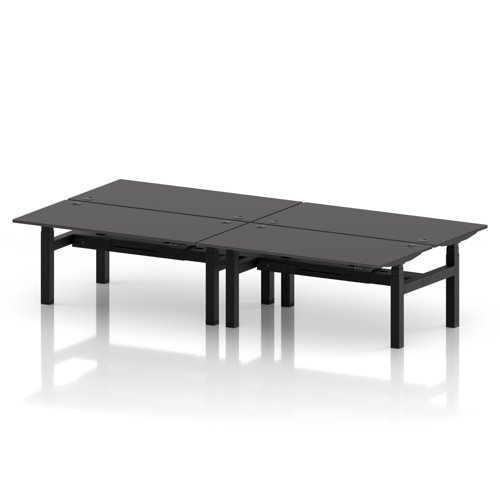 Air Back-to-Back 1600 x 800mm Height Adjustable 4 Person Office Bench Desk Carbon Grey Top with Cable Ports Black Frame