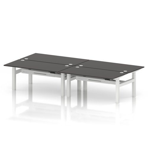 Air Back-to-Back 1600 x 800mm Height Adjustable 4 Person Office Bench Desk Carbon Grey Top with Cable Ports White Frame