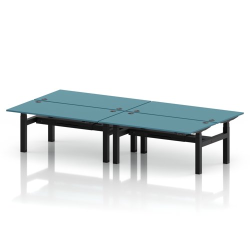 Air Back-to-Back 1600 x 800mm Height Adjustable 4 Person Office Bench Desk Dark Teal Top with Cable Ports Black Frame