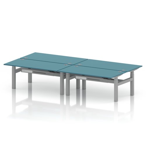 Air Back-to-Back 1600 x 800mm Height Adjustable 4 Person Office Bench Desk Dark Teal Top with Cable Ports Silver Frame
