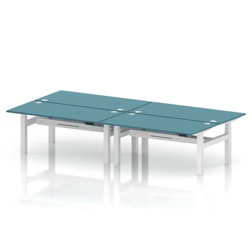 Air Back-to-Back 1600 x 800mm Height Adjustable 4 Person Office Bench Desk Dark Teal Top with Cable Ports White Frame
