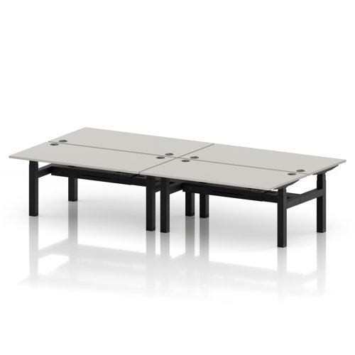 Air Back-to-Back 1600 x 800mm Height Adjustable 4 Person Office Bench Desk Dove Grey Top with Cable Ports Black Frame