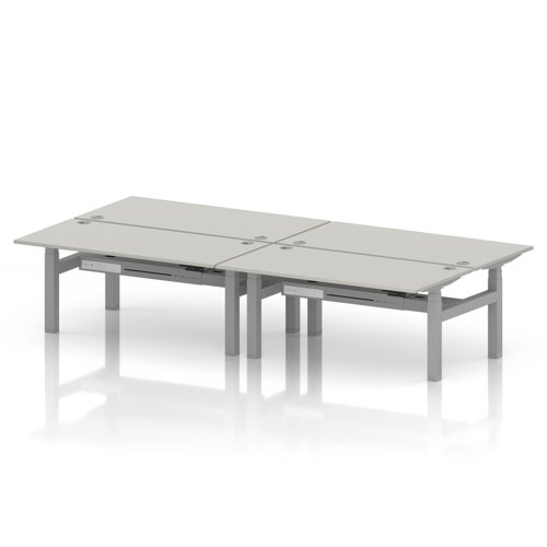 Air Back-to-Back 1600 x 800mm Height Adjustable 4 Person Office Bench Desk Dove Grey Top with Cable Ports Silver Frame