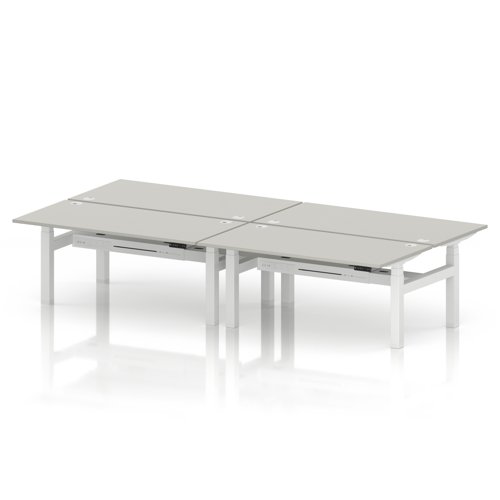 Air Back-to-Back 1600 x 800mm Height Adjustable 4 Person Office Bench Desk Dove Grey Top with Cable Ports White Frame