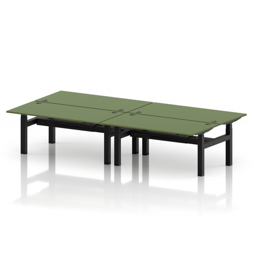 Air Back-to-Back 1600 x 800mm Height Adjustable 4 Person Office Bench Desk Moss Green Top with Cable Ports Black Frame