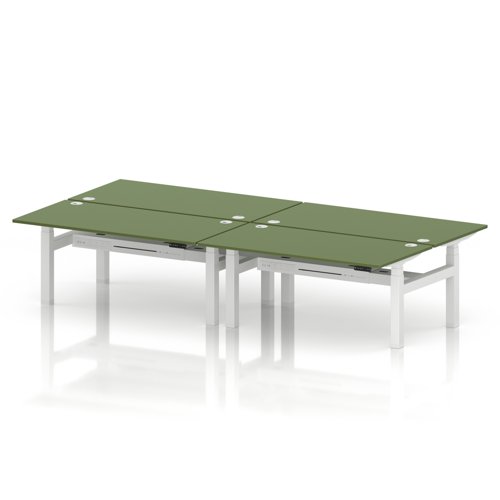 Air Back-to-Back 1600 x 800mm Height Adjustable 4 Person Office Bench Desk Moss Green Top with Cable Ports White Frame