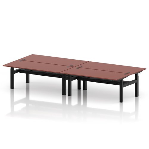Air Back-to-Back 1800 x 800mm Height Adjustable 4 Person Office Bench Desk Brick Red Top with Cable Ports Black Frame