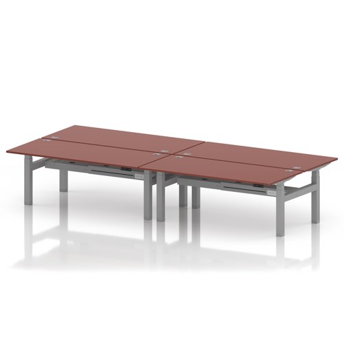 Air Back-to-Back 1800 x 800mm Height Adjustable 4 Person Office Bench Desk Brick Red Top with Cable Ports Silver Frame