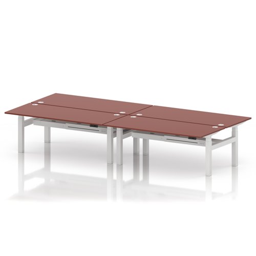 Air Back-to-Back 1800 x 800mm Height Adjustable 4 Person Office Bench Desk Brick Red Top with Cable Ports White Frame