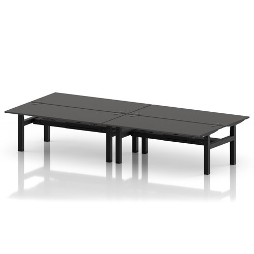 Air Back-to-Back 1800 x 800mm Height Adjustable 4 Person Office Bench Desk Carbon Grey Top with Cable Ports Black Frame