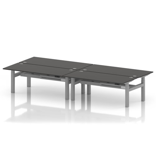 Air Back-to-Back 1800 x 800mm Height Adjustable 4 Person Office Bench Desk Carbon Grey Top with Cable Ports Silver Frame
